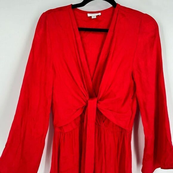 Top Shop Women's Snake Print Tie Front High Split Side Midi Dress Red Size‎ 8 - Picture 2 of 9